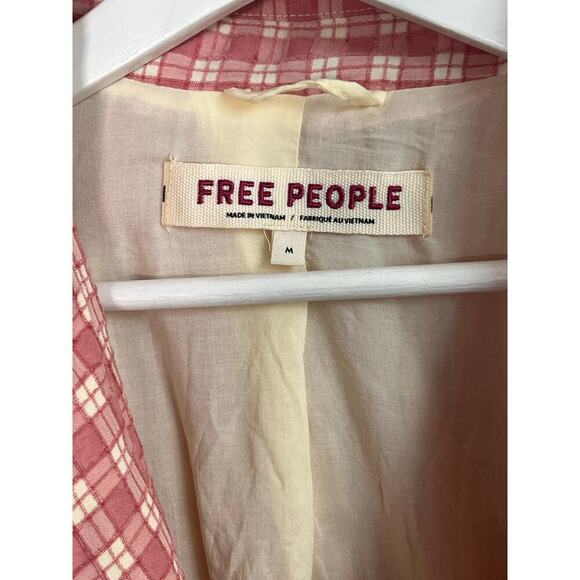 Free People Olivia Gingham Double Breasted Belted Blazer Pink & Cream Women's M - Picture 6 of 10